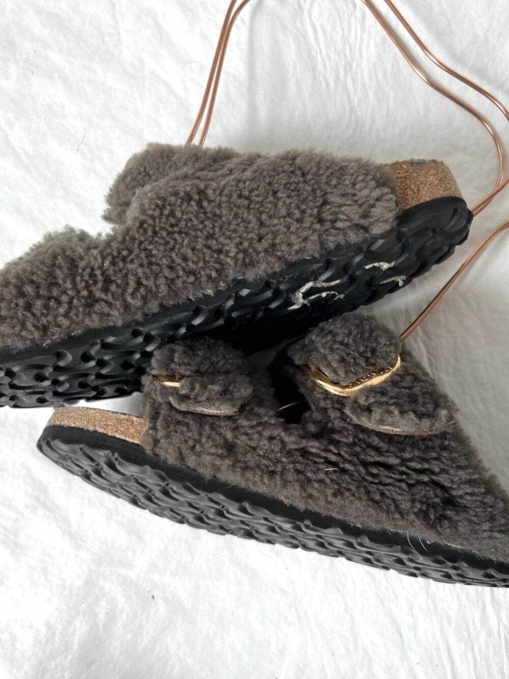 Birkenstock sandals Arizona Big Buckle Shearling teddy gray EU 37 6 6.5 slides - Picture 6 of 13